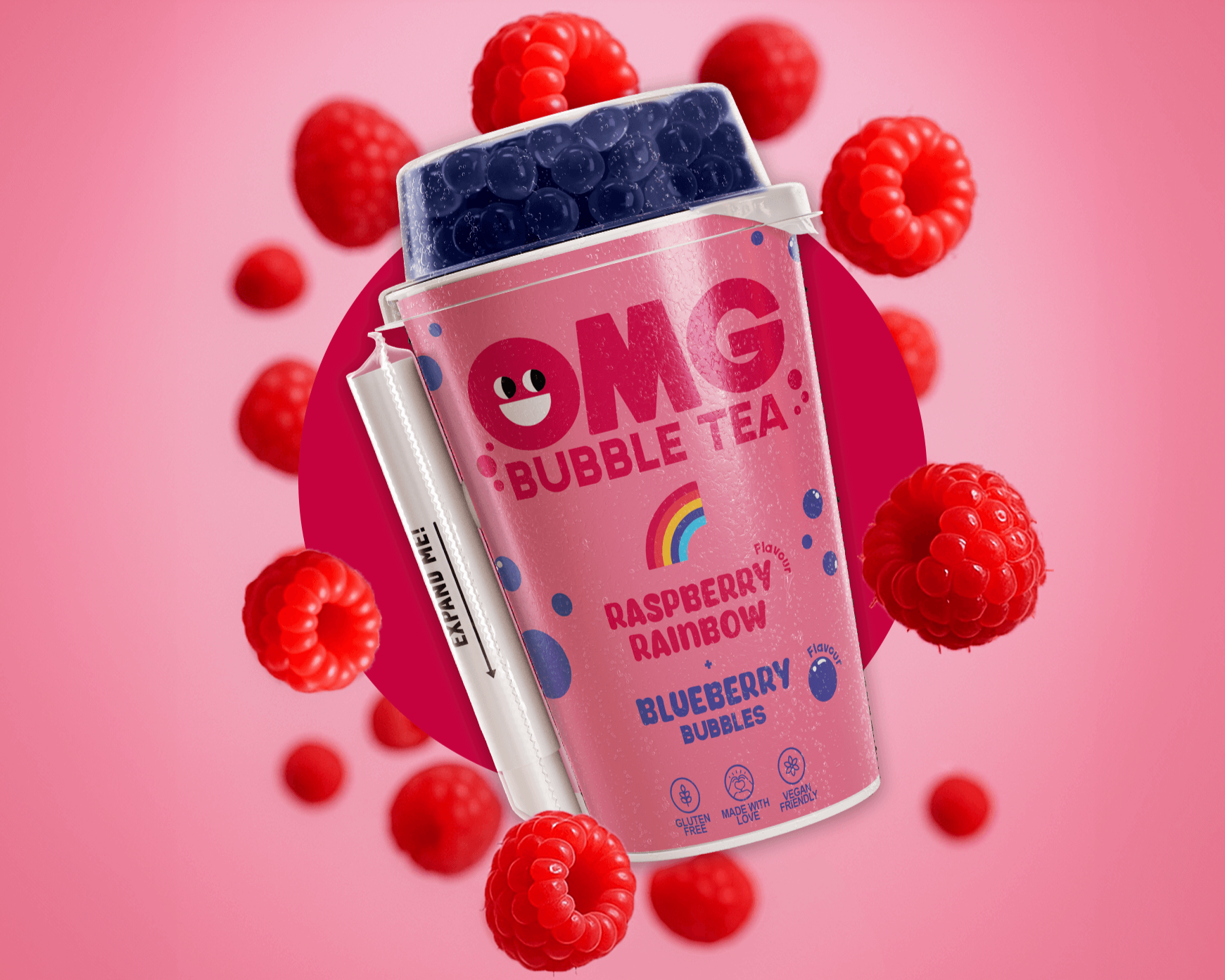 OMG Bubble Tea Raspberry+Blueber bubbles 10x27cl